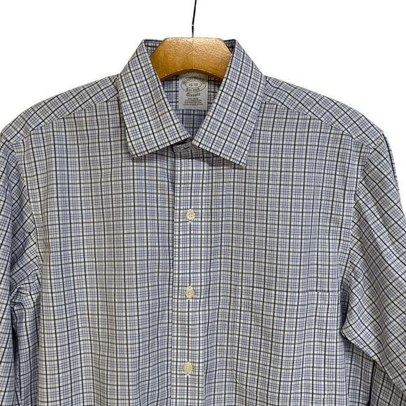 Brooks Brothers Mens size neck 15  Small Blue white plaid button up shirt - Picture 4 of 11